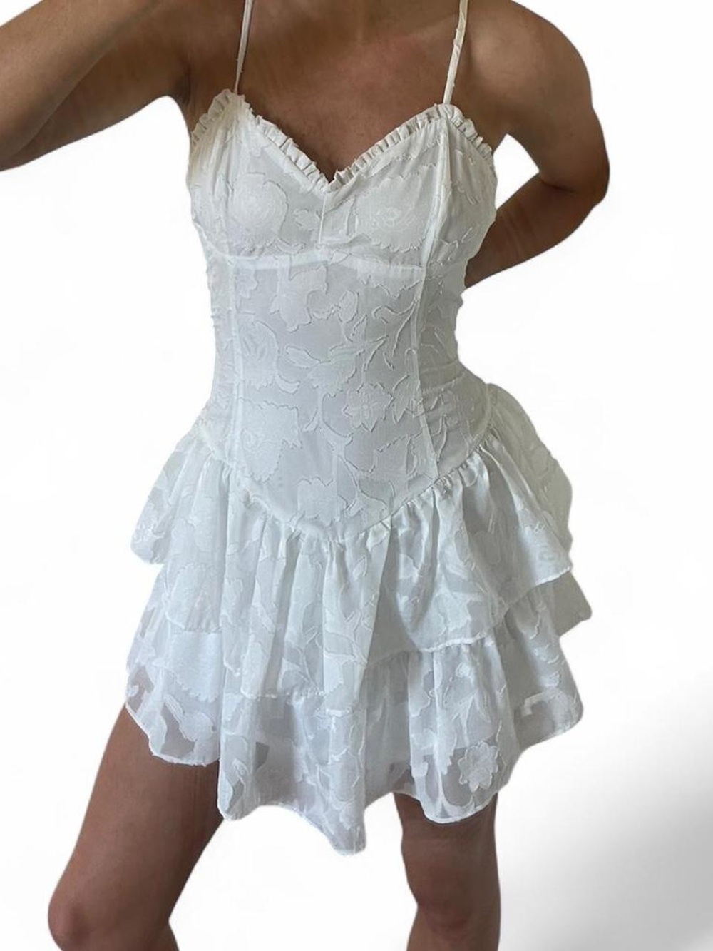 NWOT - wild fable White Floral Lace Ruffle Tiered Mini Dress